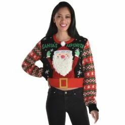 AMSCAN Christmas Cropped Ugly Sweater Santa | Adult