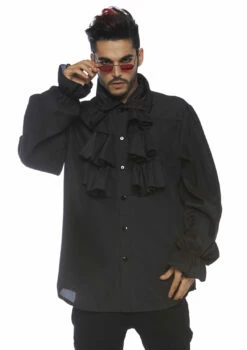 LEG AVENUE Black Men's Ruffle Front Costume Shirt