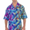 Blue Neon Palm Leaf Luau Shirt | Summer